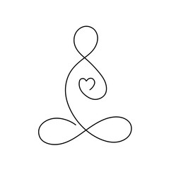 Vector isolated simple yoga chakra infinity with heart symbol colorless black and white contour line easy drawing - obrazy, fototapety, plakaty