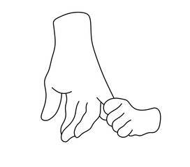 Vector isolated child hand holds an adult little finger  colorless black and white contour line easy drawing