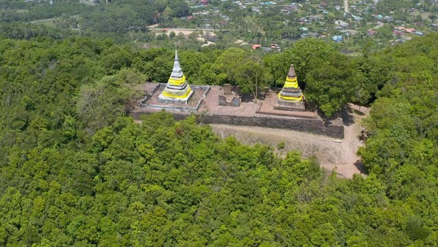 The Two Stupas on Khai Muang Hill (Black and white pagoda or TWO BROTHERS PAGODA). Songkhla ancient town at Hua Khao, Singhanakhon, Songkhla, Thailand