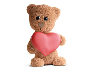 teddy bear with a heart, cute smiling,3d-illustration isolated