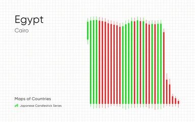 Egypt White map is shown in a chart with bars and lines. Cairo. Banking. Japanese candlestick chart Series