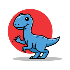 Cute Raptor Dinosaur Cartoon Vector Illustration Isolated On White Background