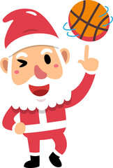 Cartoon christmas cute santa claus playing basketball for design.