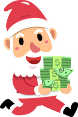 Cartoon christmas santa claus with money for design.