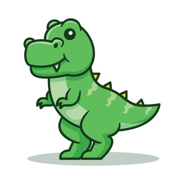 Cute Trex Dinosaur Cartoon Vector Illustration Isolated On White Background