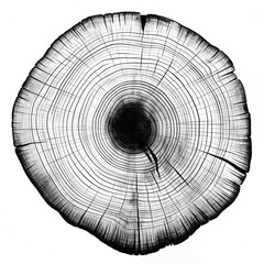 A graphic print of uneven black tree rings, wavy space between some rings isolated on a transparent background. Wood rings