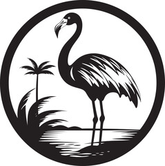 Fuchsia Flourish Flamingo Bird Emblem Icon Blush Coastline Flamingo Logo Vector Symbol