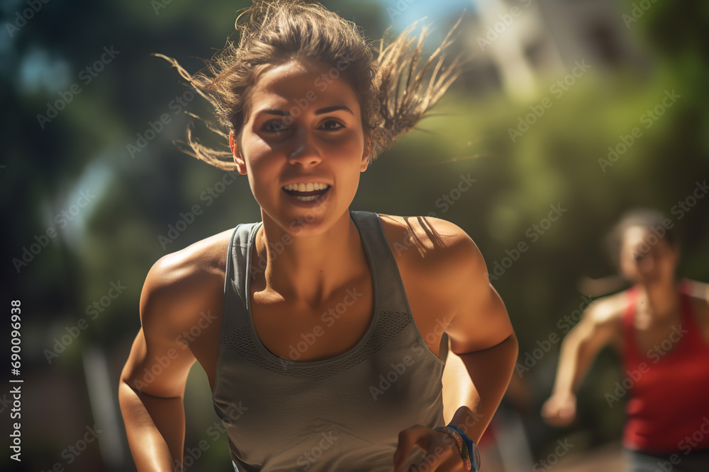 Poster Athletes enduring training in hot weather - adapting to challenging sunny conditions - showcasing strength and outdoor sports resilience.