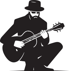 Rhythm Reverie Guitarist Logo Vector String Symphony Musician Emblem Design