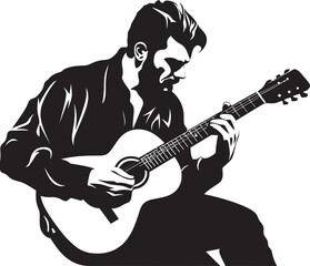 Fretboard Fantasia Musician Icon Symbol Acoustic Aria Guitar Player Emblem Design
