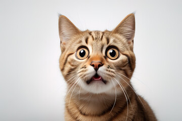 Studio portrait of surprised cat, isolated on background. with empty copy space,