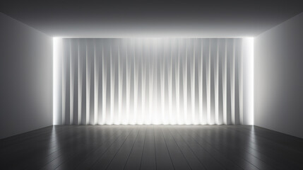 Mock up with minimalist white panels, play of lights, hidden lighting, defined shadows on the wall