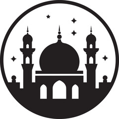 Serene Sanctuary Emblematic Mosque Icon Spiritual Spire Mosque Logo Vector