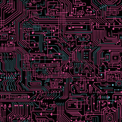 Abstract neon microcircuit board - seamless pattern 