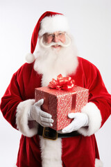 Santa Claus with a gift on a plain white background21