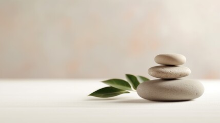 Fototapeta na wymiar Zen Stones and Green Leaf in Harmonious Balance.