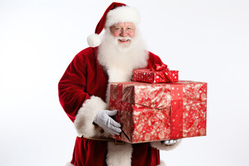 Santa Claus with a gift on a plain white background45