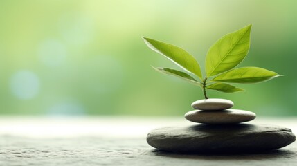 Zen Stones and Green Leaf in Harmonious Balance.