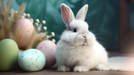 Adorable Bunny Among Pastel Easter Eggs Festive Spring.