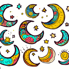 Obraz premium Waxing and Waning: Children's Moon Magic in a Symphony of Diverse and Colorful Slices