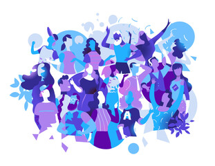 A group of happy people celebrating a special event, enjoying music, party, dancing. Vector illustration - 690109181
