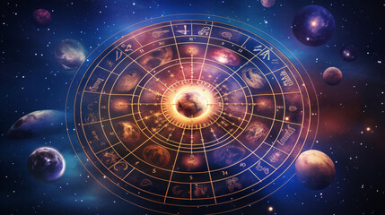 Zodiac signs inside of horoscope circle astrology
