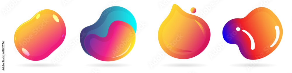 Wall mural set of colorful gradient liquid blob shapes. vector