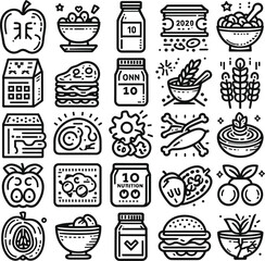 Collection of Nutrition Editable Icons isolated on white background vector types: Food, Fruits, Minerals, mixed fruits  Health, Medical and more. illustration EPS10 