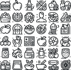Collection of Nutrition Editable Icons isolated on white background vector types: Food, Fruits, Minerals, mixed fruits  Health, Medical and more. illustration EPS10 