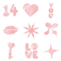 バレンタインのあしらいシェイプイラストセット（ピンク） - obrazy, fototapety, plakaty