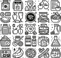 Fototapeta premium Collection of Nutrition Editable Icons isolated on white background vector types: Food, Fruits, Minerals, mixed fruits Health, Medical and more. illustration EPS10 