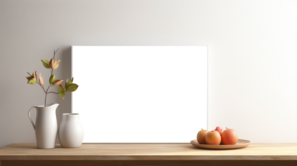 Photo poster frame mockup with a green plant and wooden frames on a transparent background. area PNG File