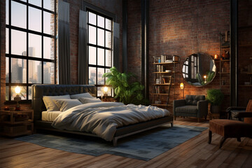 Bedroom interior design in loft style