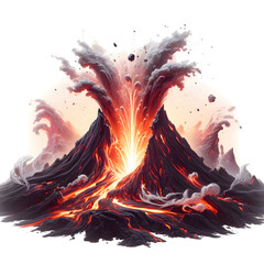 Lava volcano with orange and red flames  illustration Isolated on a transparent Background