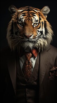 An image of a tiger wearing a suit and tie in