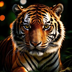A formidable tiger sneaks in the night forest. Generative AI.