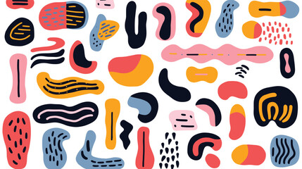 Set of hand drawn colorful various shapes and doodle objects. Abstract contemporary modern trendy vector illustration. All elements are isolated