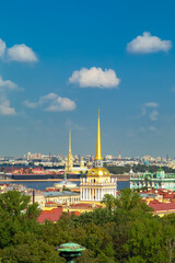 Aerial view of the historical center and the Admiralty from the colonnade of St. Isaac's Cathedral.