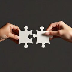 white jigsaw puzzle floating in the air, empty space for text, isolated black background.