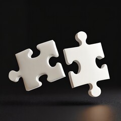 white jigsaw puzzle floating in the air, empty space for text, isolated black background.