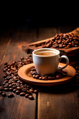 Fototapeta premium Cup of coffee and coffee beans. Selective focus.