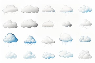 White and gray cumulus clouds on a white background for weather forecast. Simple logo