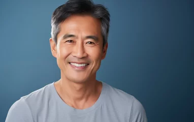 Foto op Plexiglas Portrait smile handsome senior mature Asian man isolated background © CraftyImago