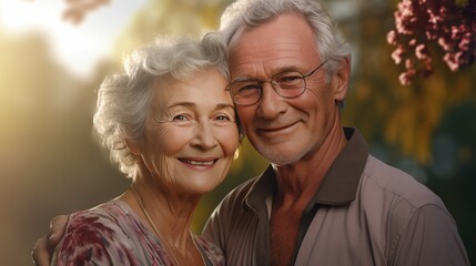 Portrait Elderly old couple Smile and show love to each other