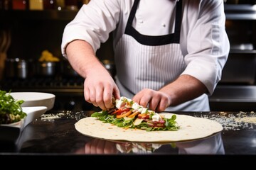 Obraz na płótnie Canvas over shoulder view of a chef creating a tasteful gyro