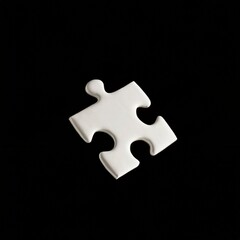 white jigsaw puzzle floating in the air, empty space for text, isolated black background.