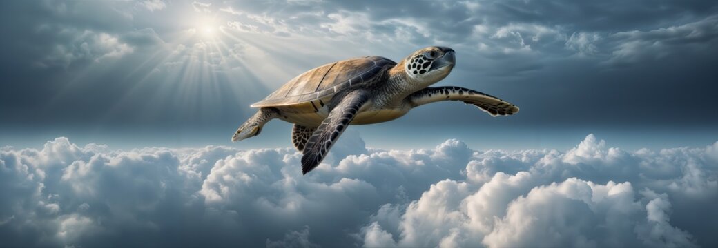 sea turtle flying in the clouds