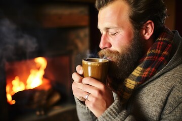 a man tasting a hot toddy he just prepared