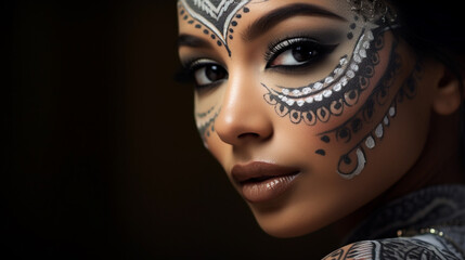 Bridal makeup with contemporary face painting, intricate details, shimmering colors, AI Generated