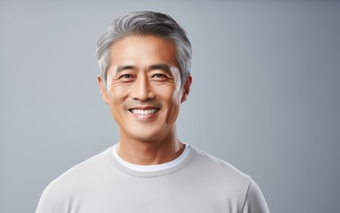 Portrait smile handsome senior mature Asian man isolated background - obrazy, fototapety, plakaty